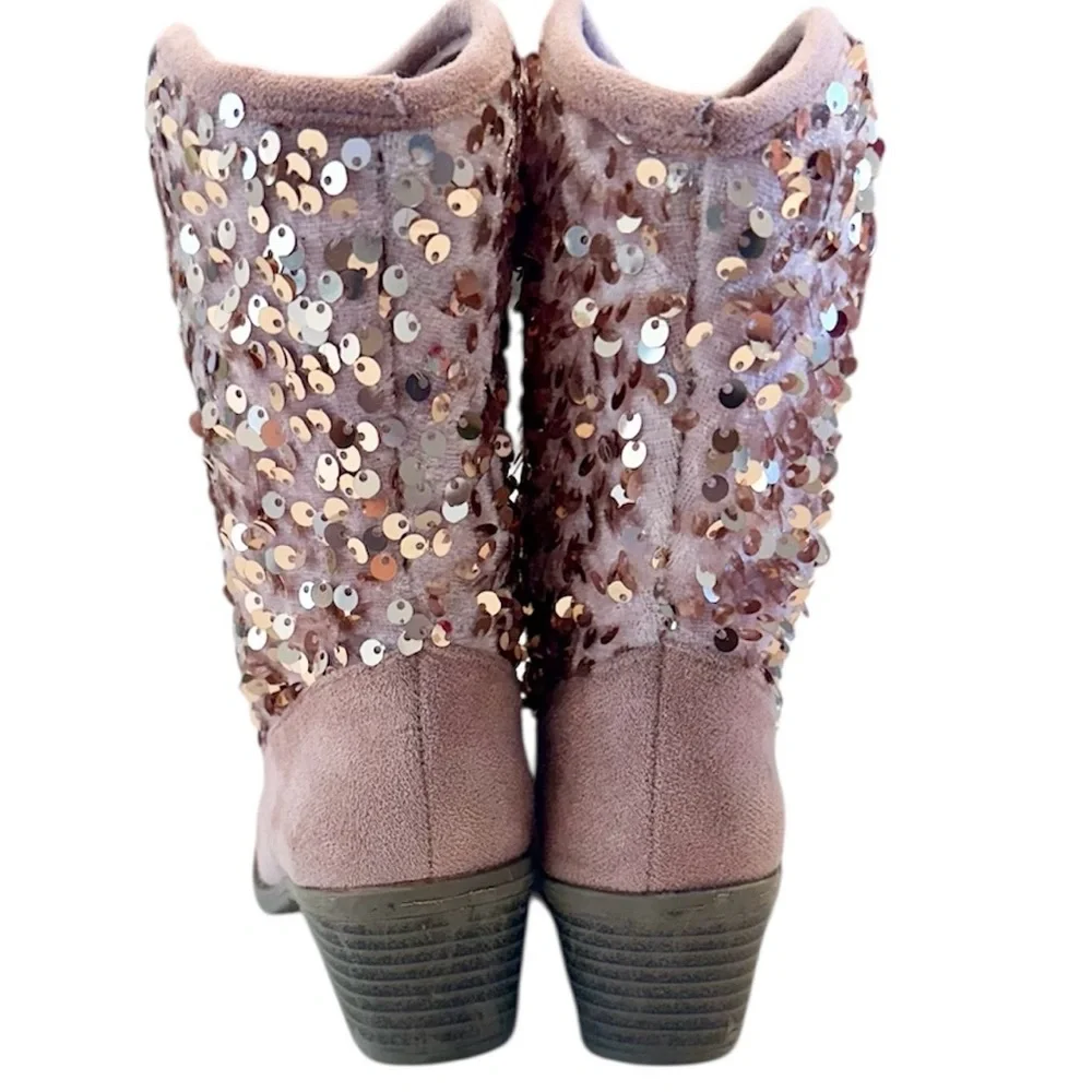 Girls Cowgirl Sequin Embellished Pink Ankle Boots